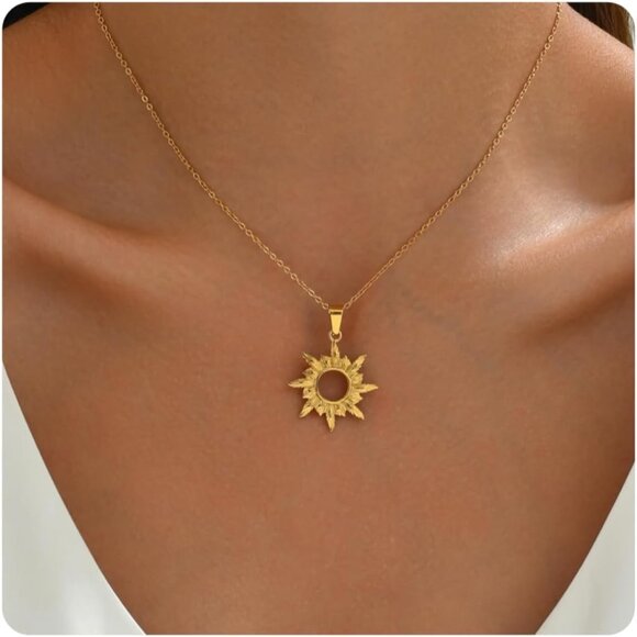 ⚡Gold Necklace for Women 18K Gold Plated Moon Sun Horse Shoe Horn Pendant - Picture 1 of 7